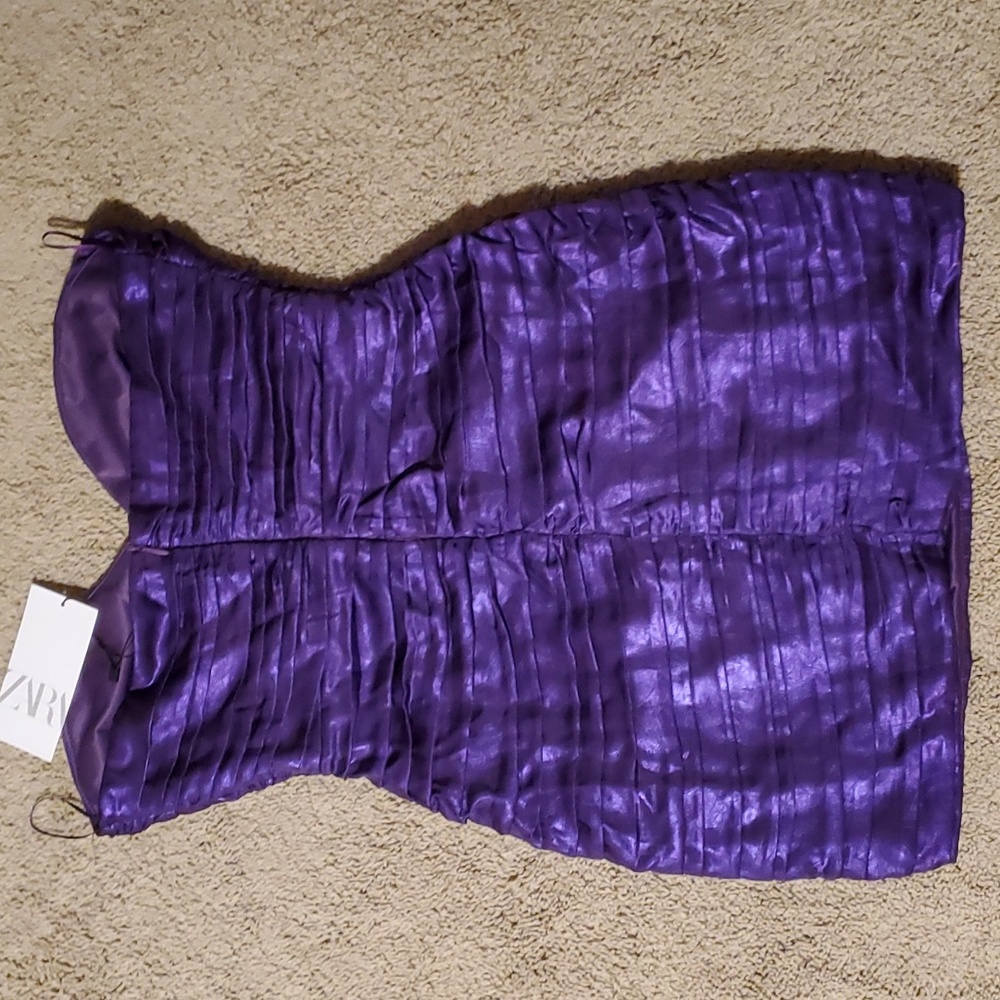 Zara Purple Strapless Ruched Mini Dress - Picture 4 of 4